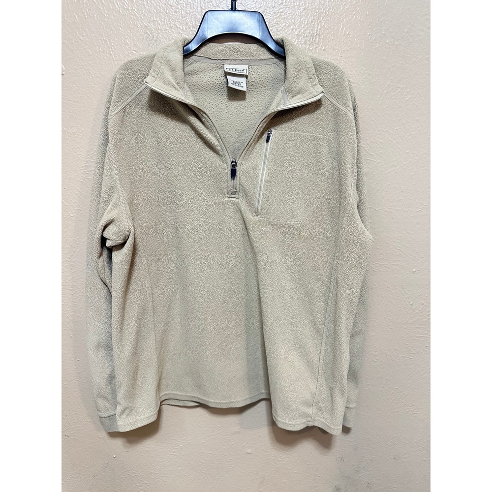 LL Bean Men Fleece‎ Quarter Zip Pullover Sweatshirt Khaki Tan Size M Regular